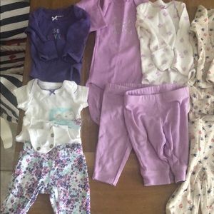 6 newborn outfits with 2 extra onesie shirts
